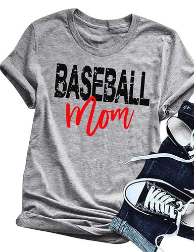 Dresswel Mom's Letter Printed T-Shirt Baseball MOM Cute Funny Shirt for Mother's Gift