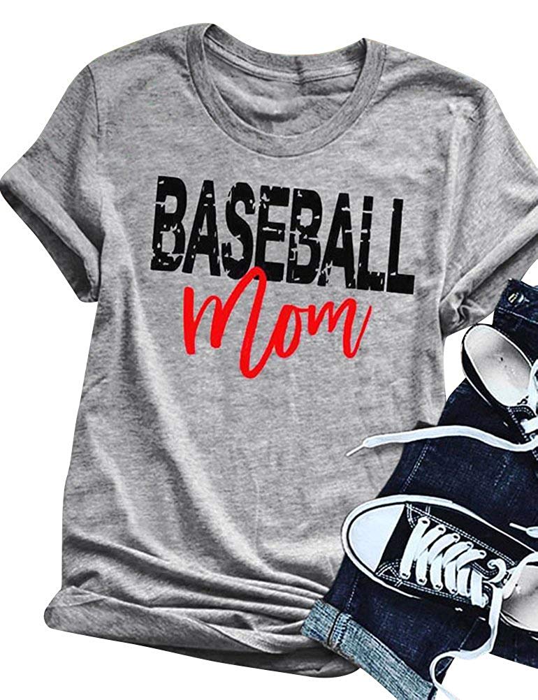 Dresswel Mom's Letter Printed T-Shirt Baseball MOM Cute Funny Shirt for Mother's Gift